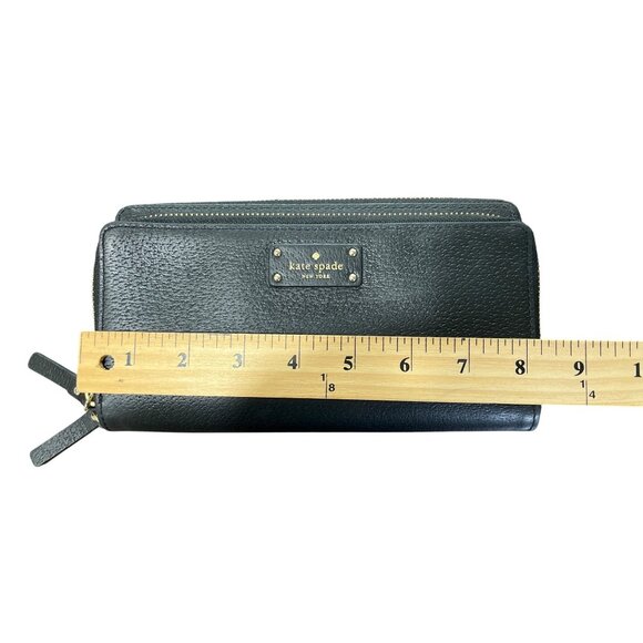 Kate Spade New York Wallet Zip-Around Pebbled Leather Black Rectangle - Picture 4 of 5